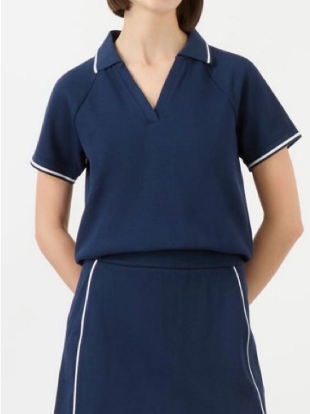 SPANX Timeless Navy Airpique Short Sleeve Polo Top - Picture 2 of 6